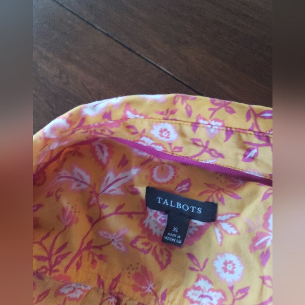 Talbots Floral Yellow Women's button‎ up, long sleeve shirt Size XL - Picture 5 of 6
